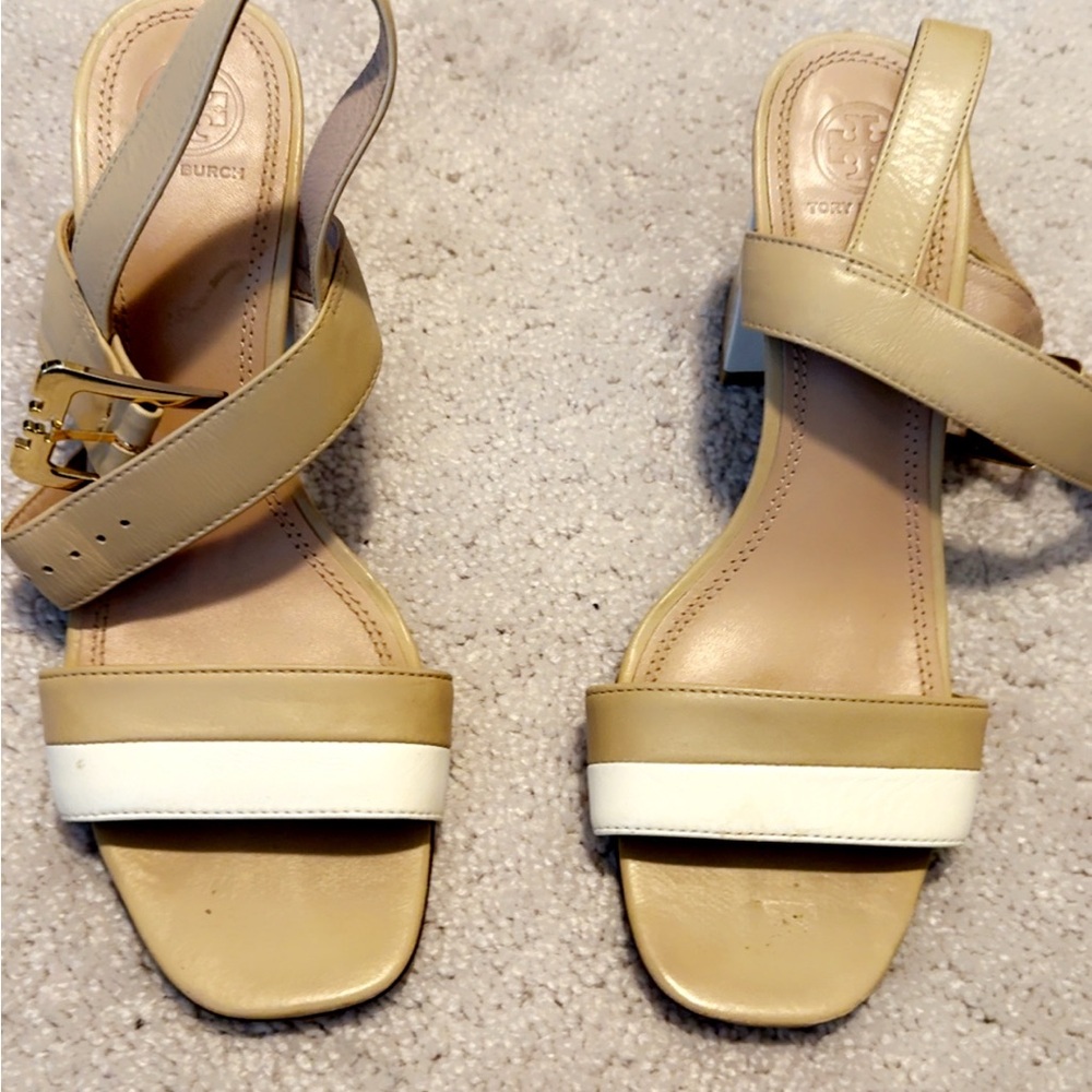 Tory Burch Beige and White Sandals